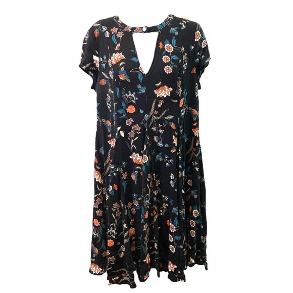 Torrid Womens Dress Black Floral Swing Keyhole Neckline Whimsigoth Boho Sz 0X - Picture 1 of 9